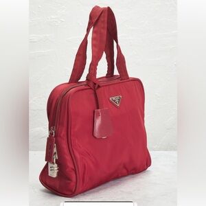 Fun red Prada Tessuto Nylon tote, cute for spring!